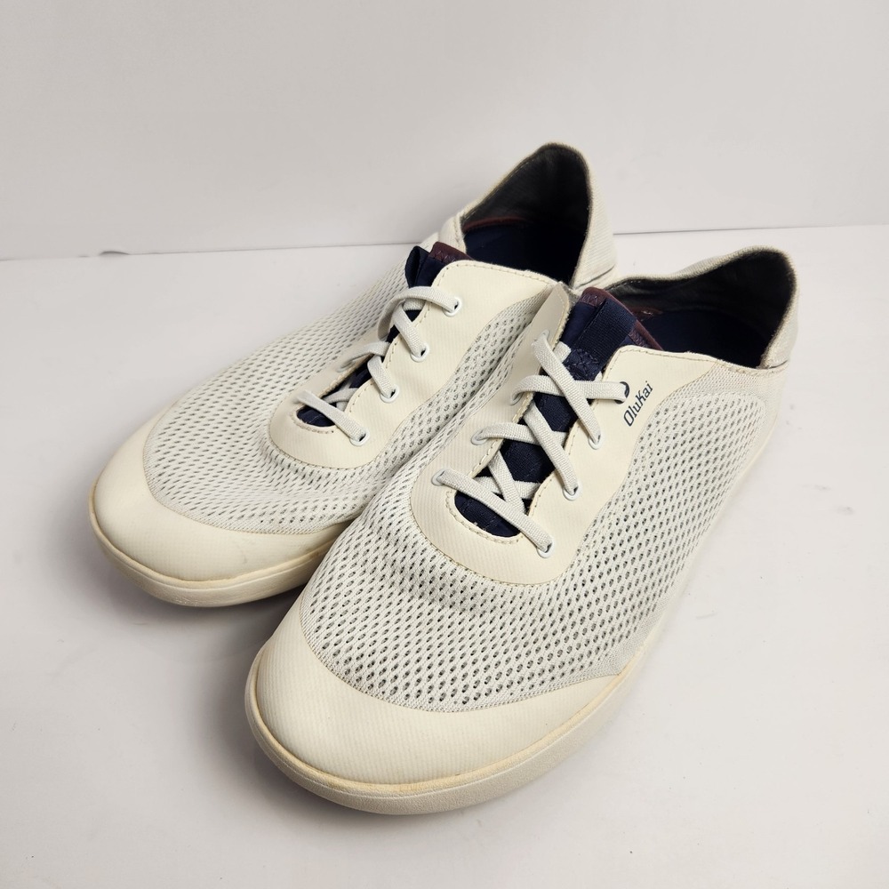 Olukai Moku Pae Men's Bright White/Pacifica Boat Shoes Size 12M